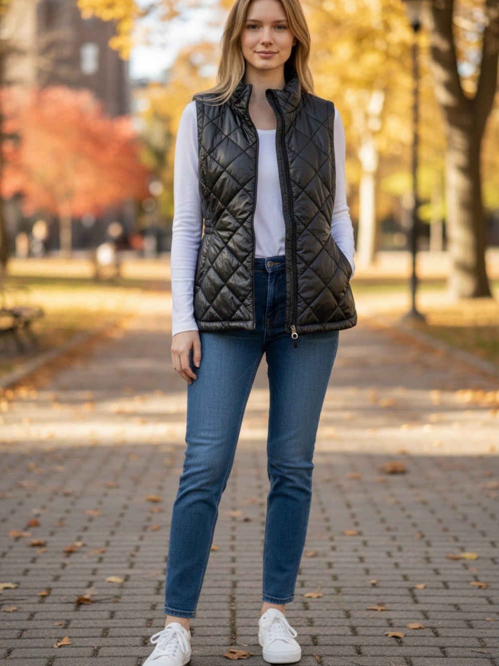 Marc New York Quilted Black Puffer Vest with Gold Zip Pull